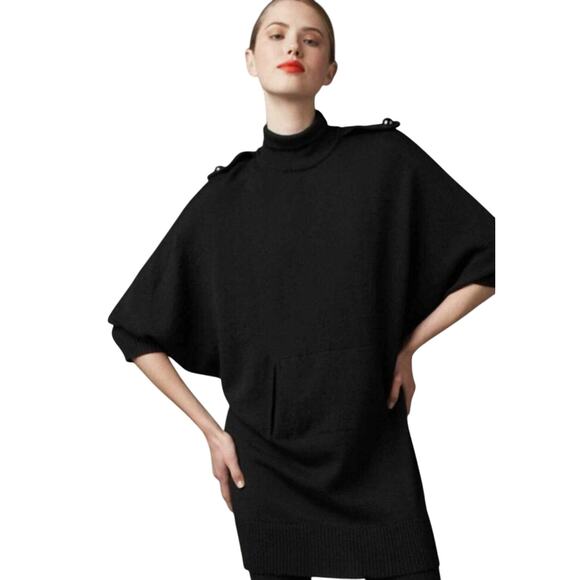 TORY BURCH Women’s Jacinthe Black Merino Wool Turtleneck Sweater Dress - Picture 1 of 5